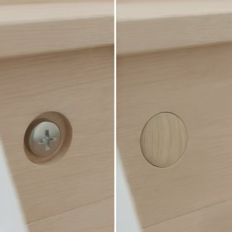 virpota koka sēņveida aizbāžņi installed as dekoratīvs skrūve cover in mēbeļu