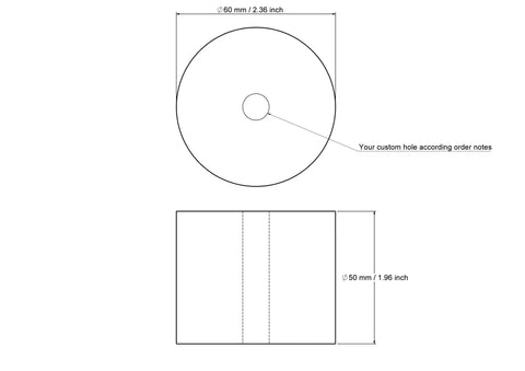 technical drawing of 60 × 50 mm wooden cylinder