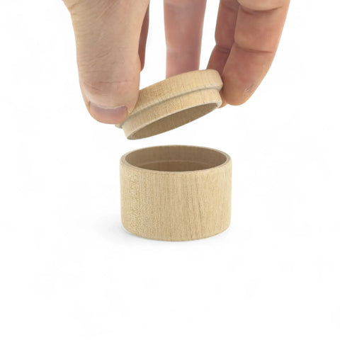 opened 50 x 37 mm round wooden trinket box
