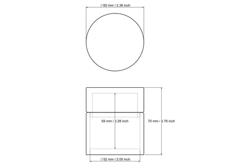 technische Zeichnung: 60 x 70 mm Holz rund Pillendose