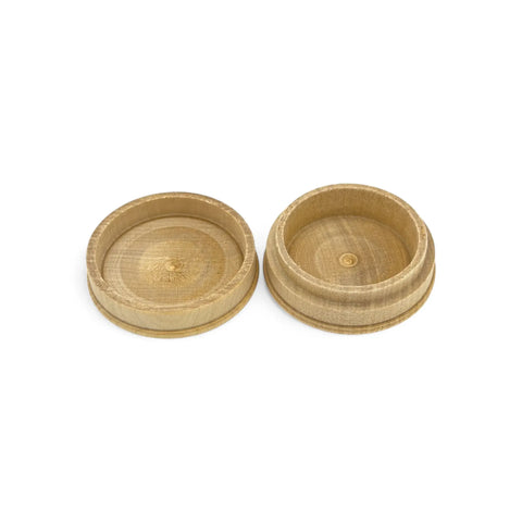 Geöffnete 51 x 21 mm runde gedrechselte Holzdose