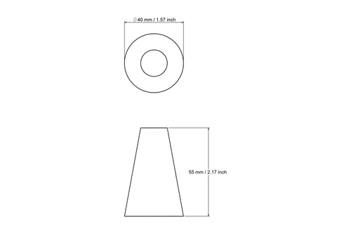 Technical drawing of the 40 x 55 mm birch wood cone