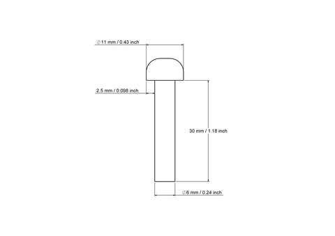 tehniskais rasējums: 6 x 30 mm bērza koka mushroom axle mietiņi