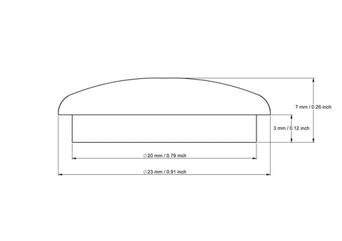 tehniskais rasējums: 20 mm sēņveida aizbāžņi ar dimensions