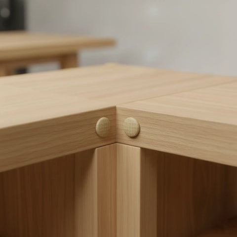 Turned wooden mushroom button plug used to cover screws in furniture