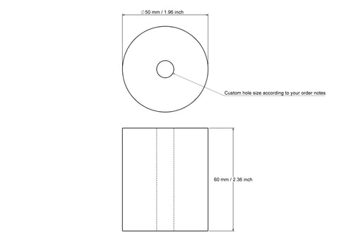 tehniline joonis: 50 × 60 mm puidust silindrid