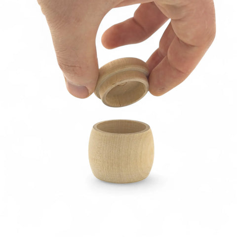 opened 35 x 38 mm unfinished wooden round pill box