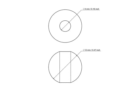 Technical drawing of 12 mm birch wood bead with 4 mm hole