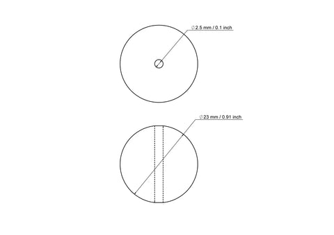 tehniskais rasējums: 23 mm bērza koka pērles ar 2,5 mm hole