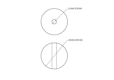 tehniskais rasējums: 23 mm bērza koka pērles ar 4 mm hole