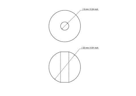 tehniskais rasējums: 23 mm bērza koka pērles ar 6 mm hole