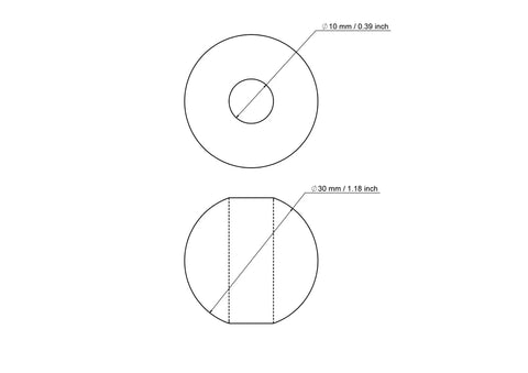 tehniskais rasējums: 30 mm bērza koka pērles ar 10 mm hole