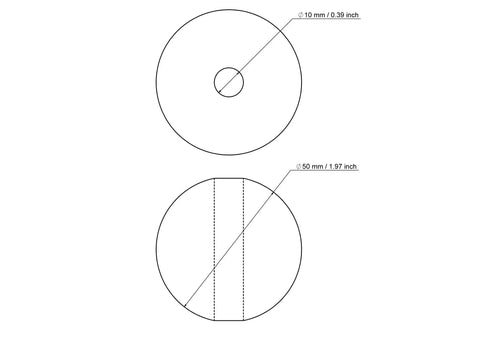 tehniline joonis: 50 mm kasepuit pärlid koos 10 mm hole