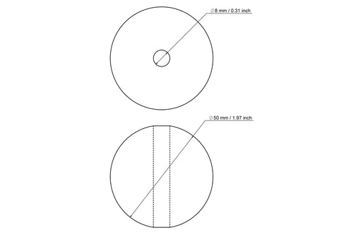 tehniline joonis: 50 mm kasepuit pärlid koos 8 mm hole
