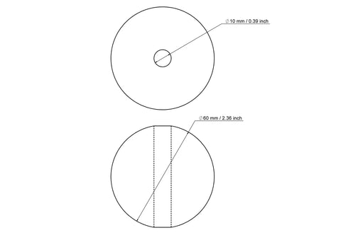 tehniskais rasējums: 60 mm bērza koka pērles ar 10 mm hole
