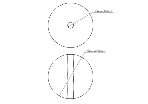 tehniskais rasējums: 60 mm bērza koka pērles ar 8 mm hole