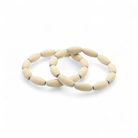 Bracelets made from 13 x 30 mm wooden barrel beads