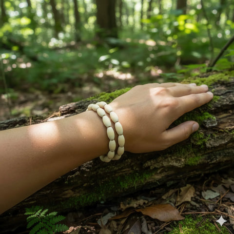 Bracelets made from 13 x 30 mm wooden barrel beads