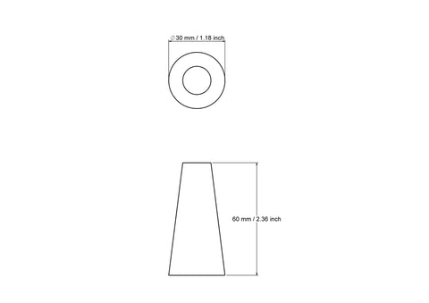 Technical drawing of 30 x 60 mm turned wooden cone