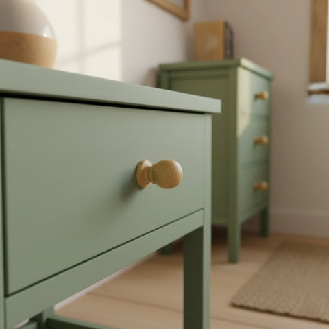33 mm rund Kiefernholz Möbelknopf installed on cabinet door