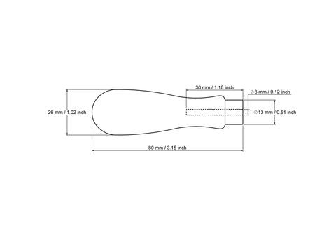 technische Zeichnung: 80 mm konisch Holz tool handle