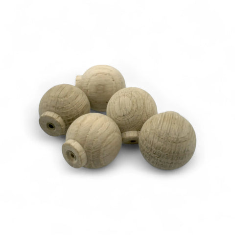 Backside of 23 mm round ball oak wooden cabinet knobs with holes