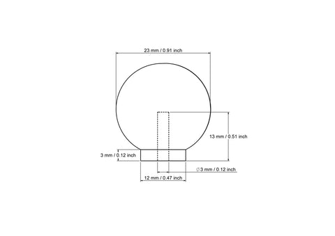 Technical drawing of 23 mm round ball wooden cabinet knob