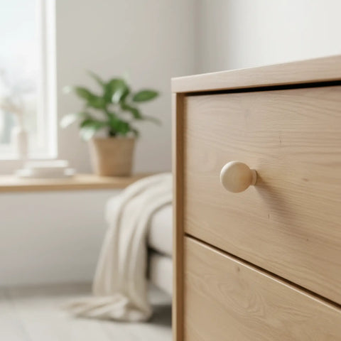 23 mm rund Kugeln Birkenholz Möbelknopf installed on cabinet door