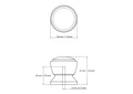 Technical drawing of 30 mm decorative turned wooden cabinet knob