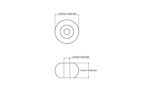 Technical drawing of 50 mm flat wooden toy wheel