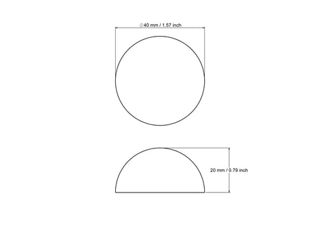 Technical drawing of 40 mm split wooden ball