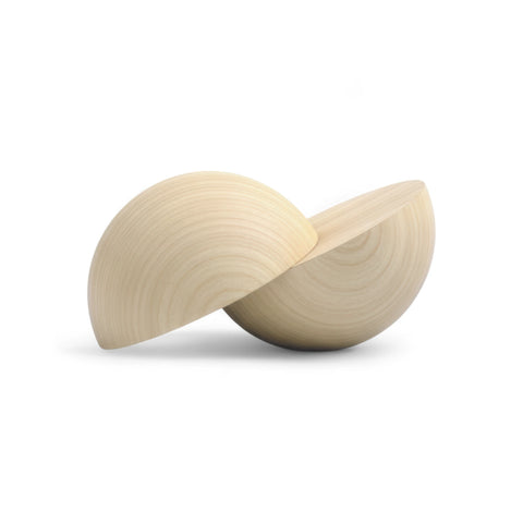 Close-up of 50 mm split wooden balls showing wood grain