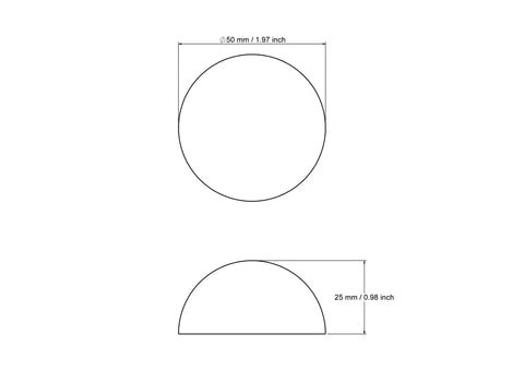 Technical drawing of 50 mm split wooden ball