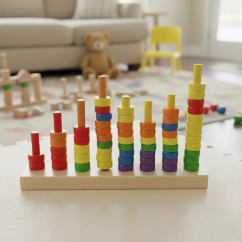 Painted 18 mm wooden donut spacer rings used as stacking toy rings