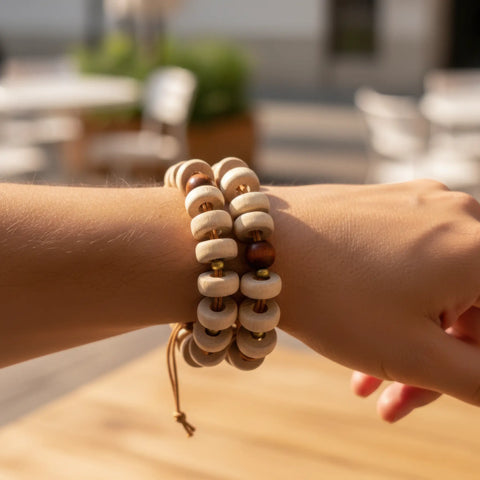 18 mm wooden donut spacer rings used as bracelet beads