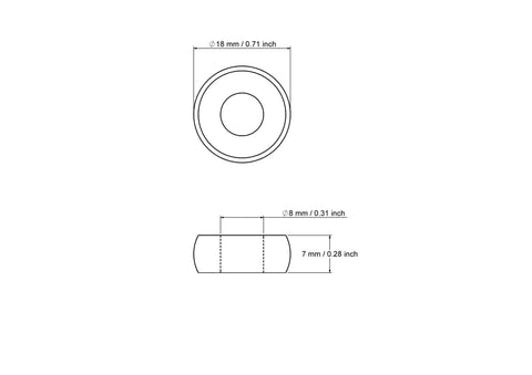 Technical drawing of 18 mm wooden donut spacer ring