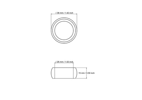 Technical drawing of 36 mm birch wooden napkin ring