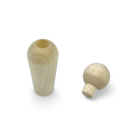 Two-part 69 mm mom puidust pulknukud shown disassembled