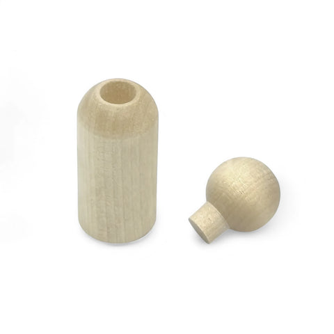 Two-part 69 mm dad puidust pulknukud shown disassembled