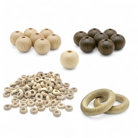 assorted turned wooden jewellery components